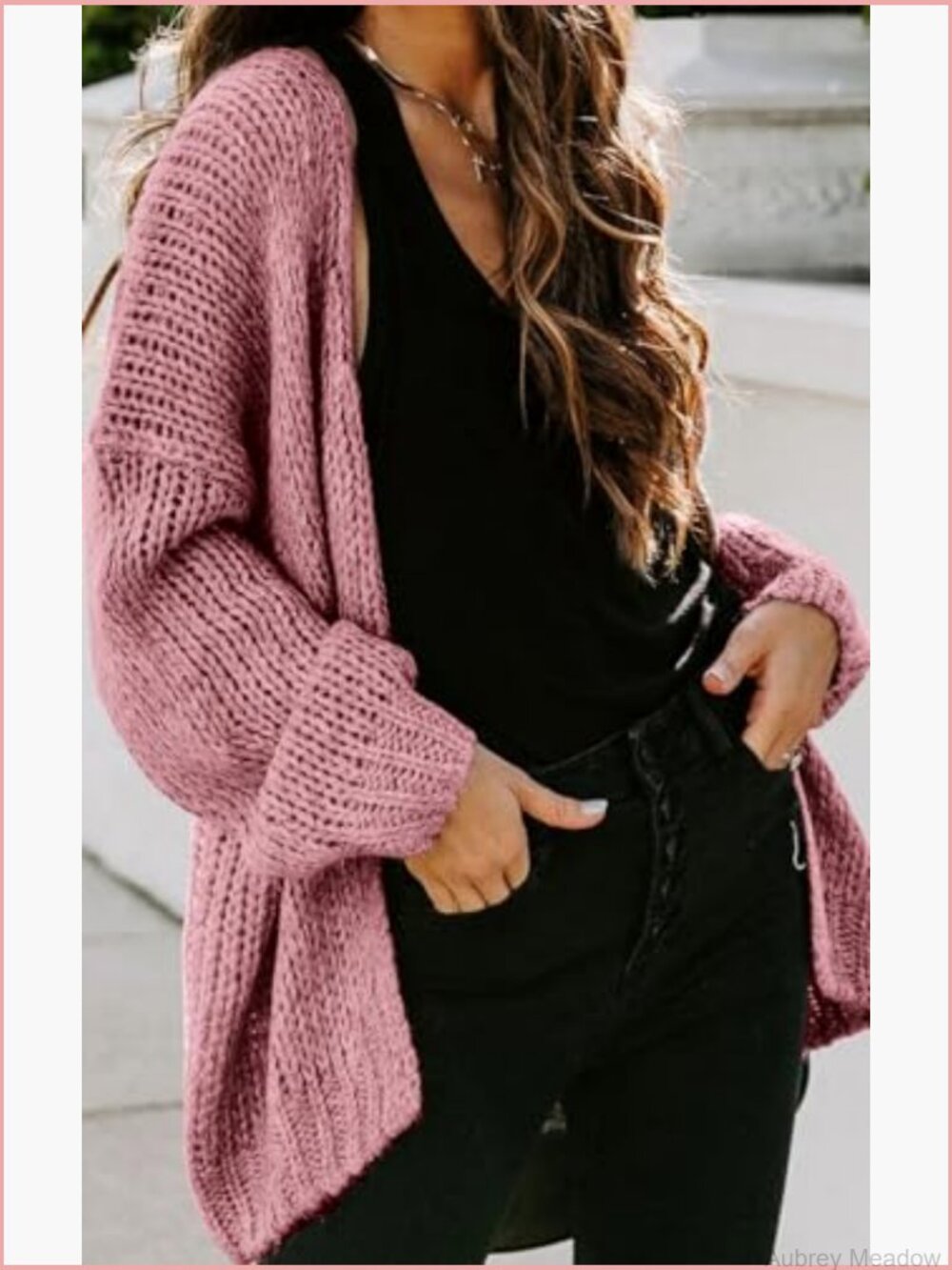 Long Sleeve Open Front Knit Cardigan Soft Loose Draped Sweater Coat - Picture 3 of 7